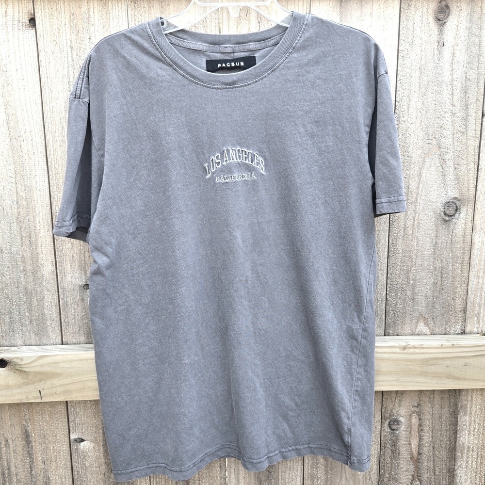 PacSun M Mens LA California Embroidered Vintage wash T-Shirt GreySkater Grunge
